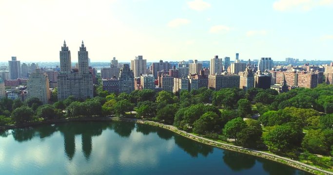 Upper west side Manhattan skyline with Central park in New York city Aerial