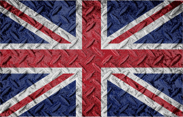Metal tread plate with United Kingdom or Great Britain Flag with a weathered  background