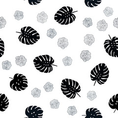 Dark BLUE vector seamless doodle background with flowers, leaves.