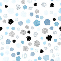 Light BLUE vector seamless doodle layout with leaves, flowers.