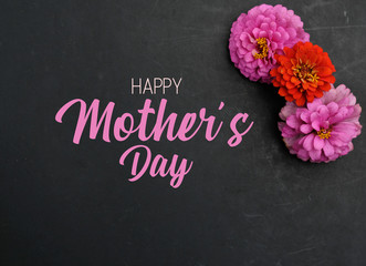Happy Mother's Day banner image with Zinnia flowers for holiday.