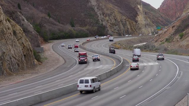Cars drive on the Interstate 80 in Parley's Canyon, Utah
