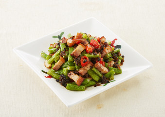 Delicious Chinese cuisine, green beans with olive vegetables
