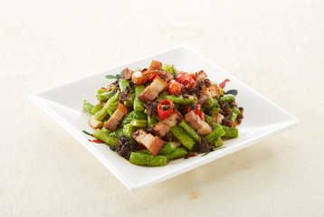 Delicious Chinese cuisine, green beans with olive vegetables