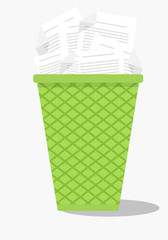 Vector drawing of garbage basket with junk waste white background