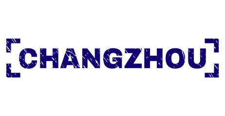 CHANGZHOU label seal print with grunge texture. Text label is placed between corners. Blue vector rubber print of CHANGZHOU with grunge texture.
