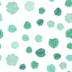 Light Blue, Green vector seamless doodle pattern with flowers, leaves.