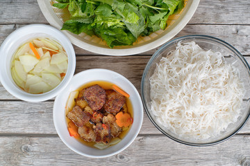 Bun Cha Hanoi, popular grilled pork with rice vermicelli from Vietnam