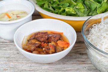 Bun Cha Hanoi, popular grilled pork with rice vermicelli from Vietnam