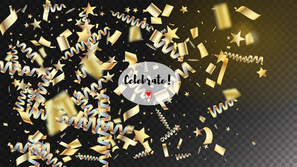Modern Christmas Confetti Isolated Invitation Layout. Cool Glamour Christmas, New Year, Birthday Party Holiday Pattern. Horizontal Lights Particles Background. Christmas Confetti Isolated