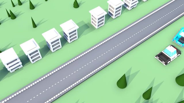3D animation of a police car chase after a bank robbery gone wrong.