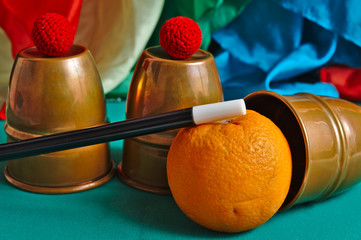 Cups and Balls Magic Trick and Colorful Handkerchiefs