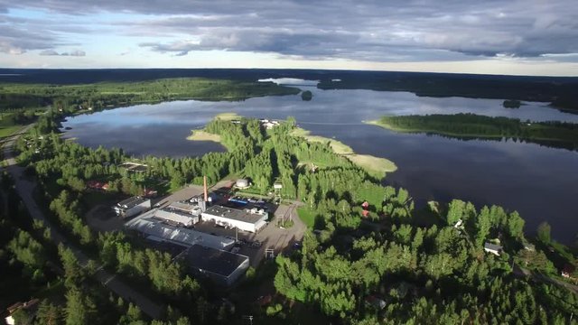 Beautiful aerial pan of S&radic;&sect;rkisalmi, Parikkala, Finland.