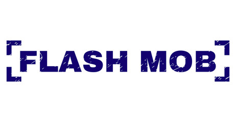 FLASH MOB text seal print with distress style. Text label is placed inside corners. Blue vector rubber print of FLASH MOB with corroded texture.