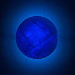 Square Photo of a Glowing Blue Orb - with Light and Dark Streaks Inside the Sphere on a Black Background