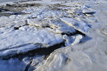 The accumulation of sea ice in the sea