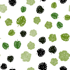 Dark Green vector seamless doodle background with flowers, leaves.