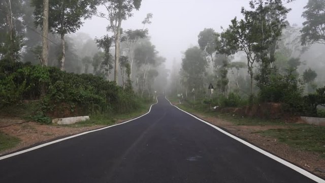 A long shot of an empty road.