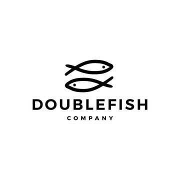 doodle double fish logo vector icon illustration