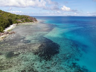 Fototapeta na wymiar Aerial of coral reef and island