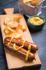 German sausages with mustard and fried potato
