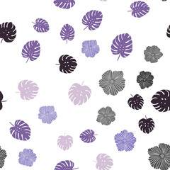 Light Purple vector seamless abstract pattern with flowers, leaves.