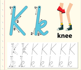 Letter K tracing alphabet worksheets