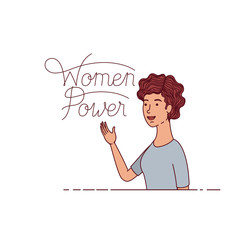 woman with label women power avatar character
