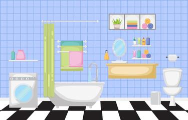 Bathroom Interior Clean Modern Room Furniture Flat Design