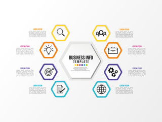 Business Infographics Element Vector Design Template. Data Visualization Timeline with circles, steps, number options most useful can be used for workflow layout, presentation, diagram, annual reports