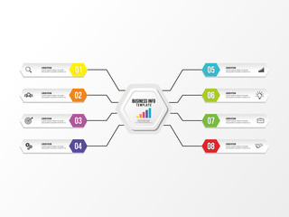 Business Infographics Element Vector Design Template. Data Visualization Timeline with circles, steps, number options most useful can be used for workflow layout, presentation, diagram, annual reports
