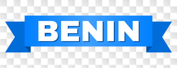 BENIN text on a ribbon. Designed with white title and blue stripe. Vector banner with BENIN tag on a transparent background.