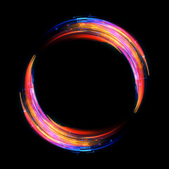 Vivid abstract background. Beautiful design of rotation frame.  .Mystical portal. Bright sphere lens. Rotating lines. Glow ring. .Magic neon ball. Led blurred swirl. Spiral glint lines.