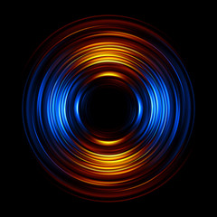 Vivid abstract background. Beautiful design of rotation frame.  .Mystical portal. Bright sphere lens. Rotating lines. Glow ring. .Magic neon ball. Led blurred swirl. Spiral glint lines.