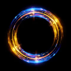  Vivid abstract background. Beautiful design of rotation frame.  .Mystical portal. Bright sphere lens. Rotating lines. Glow ring. .Magic neon ball. Led blurred swirl. Spiral glint lines. © rybindmitriy