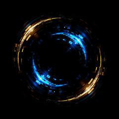 Vivid abstract background. Beautiful design of rotation frame.  .Mystical portal. Bright sphere lens. Rotating lines. Glow ring. .Magic neon ball. Led blurred swirl. Spiral glint lines.