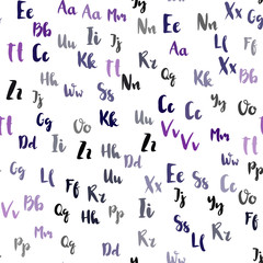 Light Purple vector seamless pattern with ABC symbols.