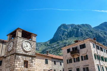 Fototapeta na wymiar Clock Tower in Kotor, Montenegro