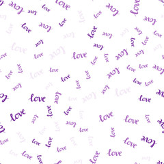 Light Purple vector seamless background with words of love.