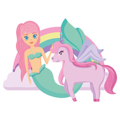 Cute unicorn and mermaid design