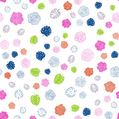 Light Multicolor vector seamless doodle pattern with leaves, flowers.
