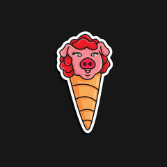 pig ice cream sticker cartoon