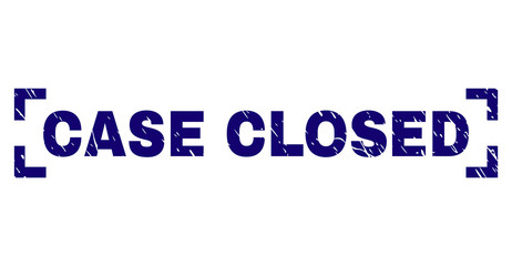 CASE CLOSED text seal print with grunge style. Text title is placed between corners. Blue vector rubber print of CASE CLOSED with scratched texture.