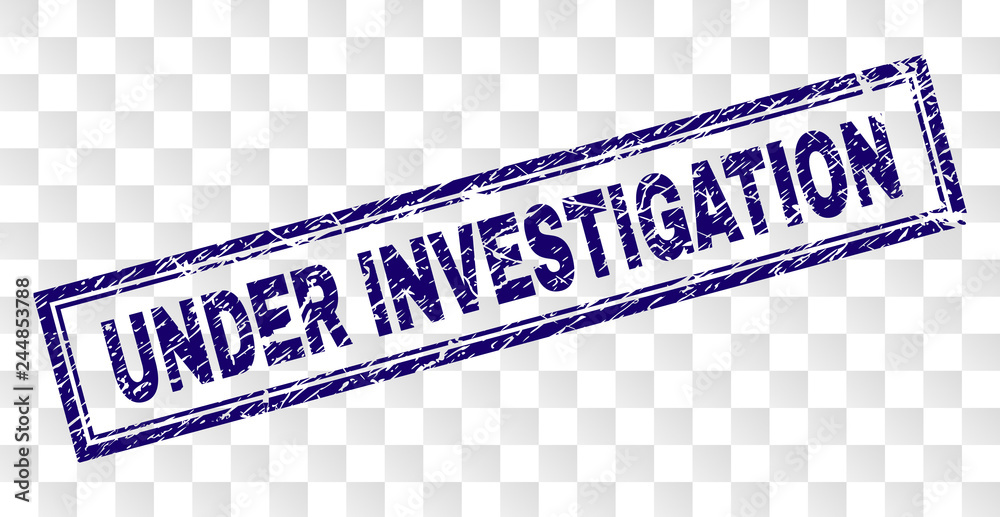 Wall mural under investigation stamp seal print with dirty style and double framed rectangle shape. stamp is pl