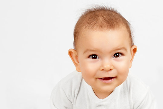 beautiful baby portrait on white background childhood