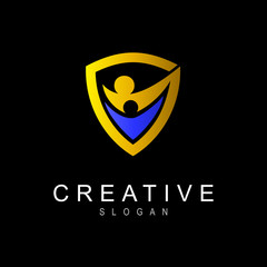people protection logo, people and shield icon