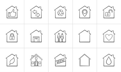 Houses hand drawn outline doodle icon set. Outline doodle icon set for print, web, mobile and infographics. Real estate, mortgage, home vector sketch illustration set isolated on white background.