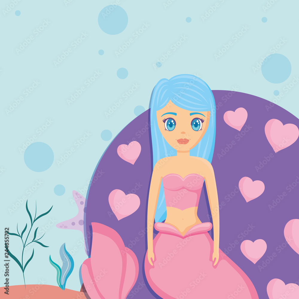 Sticker cute mermaid icon