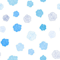 Light BLUE vector seamless doodle texture with flowers.