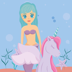 Cute unicorn and mermaid design